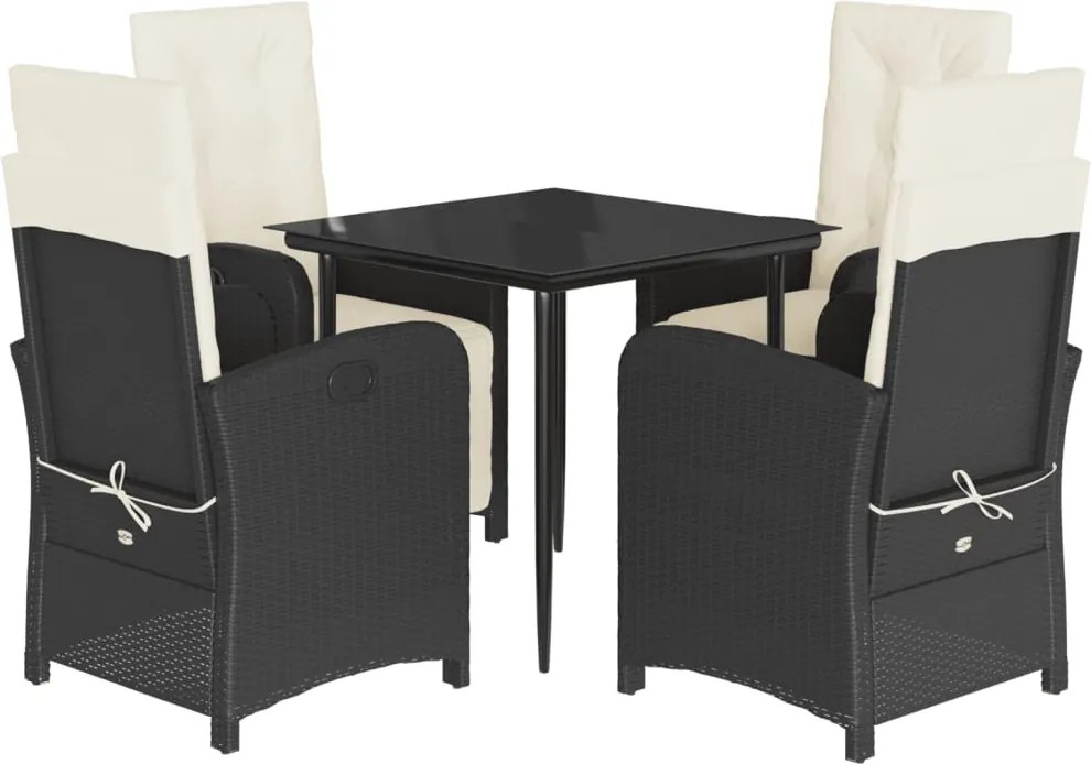 vidaXL Set mobilier de grădină cu perne, 5 piese, negru, poliratan