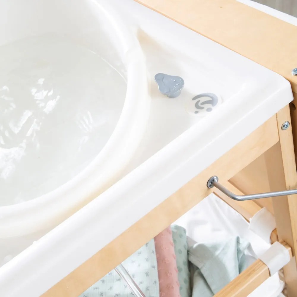Masă de înfășat albă/în culoare naturală cu aspect de lemn de mesteacăn Baby Pool – Roba
