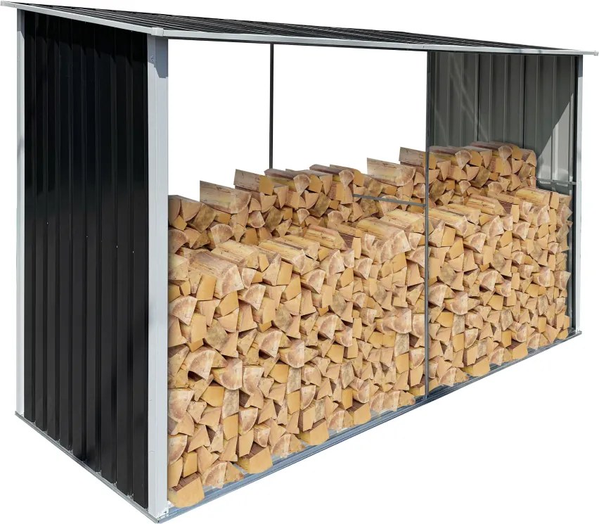 Magazie pentru lemn, antracit/alb, 302x121,5x191 cm, DARYL TIP 3