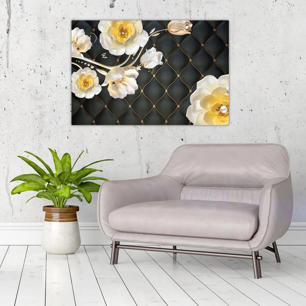 Tablou - Imagine cu flori de trandafir alb (90x60 cm)