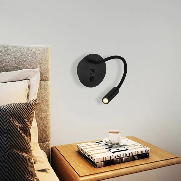 Lampă LED flexibilă de perete cu port USB Brilagi MAYA LED/3W/230V negru