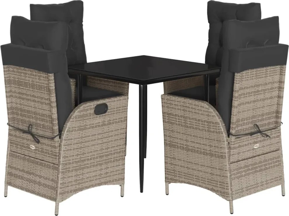vidaXL Set mobilier de grădină cu perne, 5 piese, gri, poliratan
