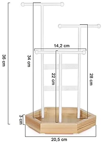 Suport bijuterii, Songmics, Natural-Alb, 20.5x18x36 cm