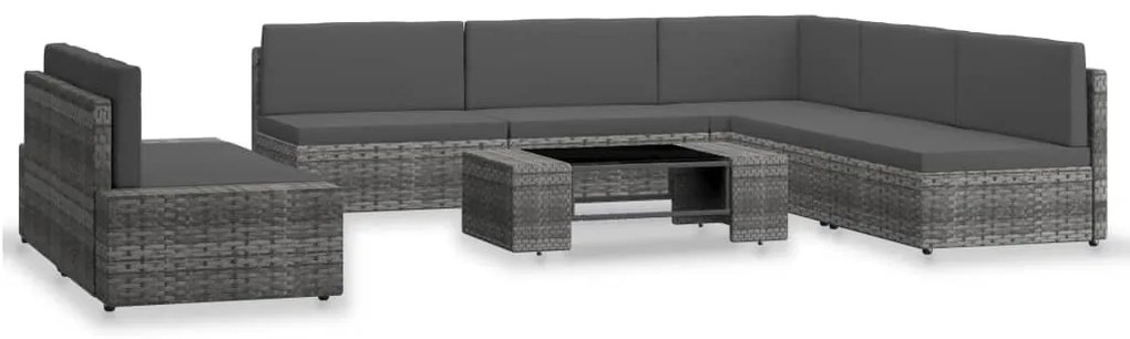 vidaXL Set mobilier de grădină, 7 piese, gri, poliratan