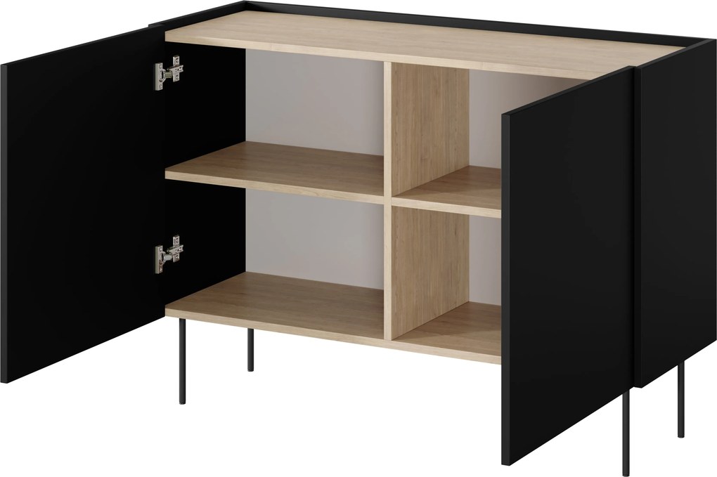 Comodă Desin 120 cm cu 2 uși - negru mat / stejar nagano