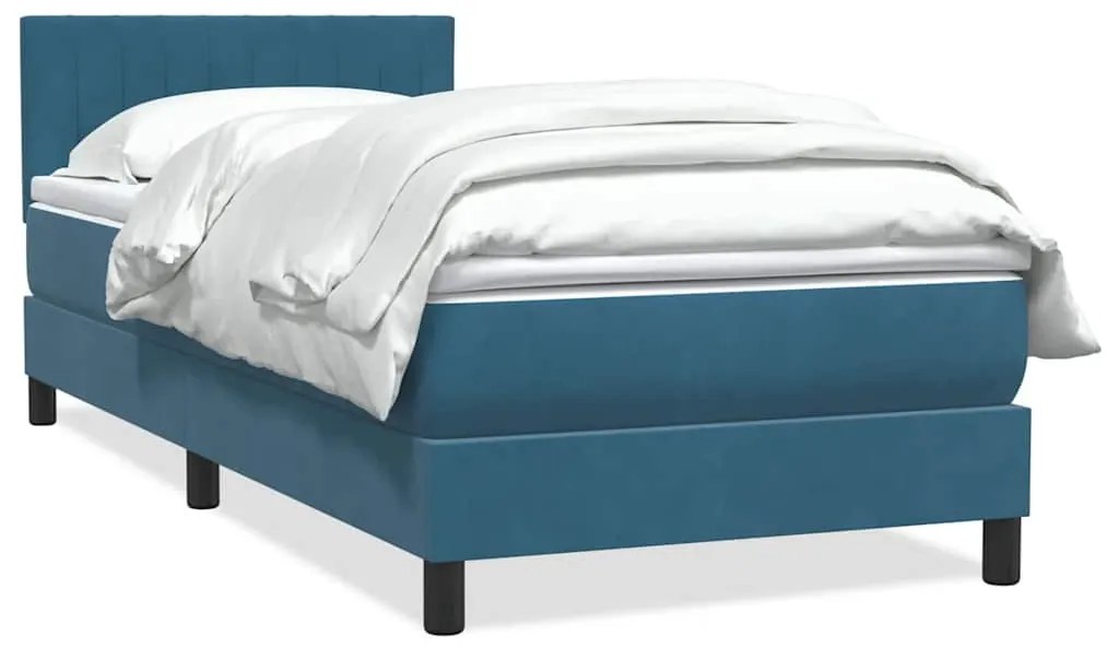vidaXL Pat box spring cu saltea, albastru închis, 80x220 cm, catifea