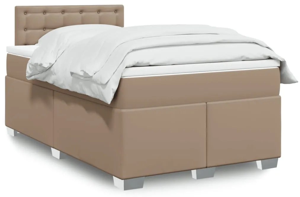 3286123 vidaXL Pat box spring cu saltea, cappuccino, 140x190cm piele ecologică