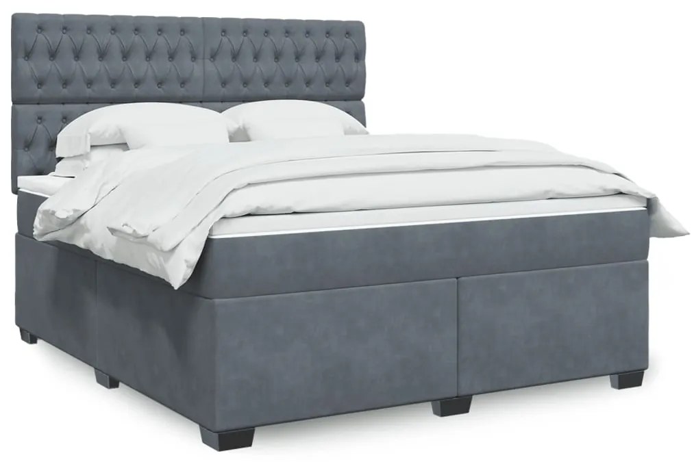 vidaXL Pat box spring cu saltea, gri închis, 180x200 cm, catifea