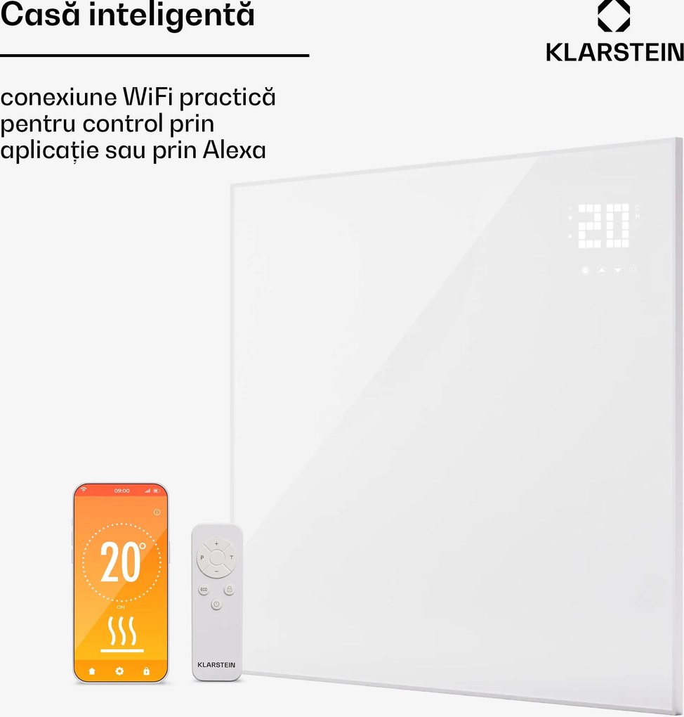 Klarstein Wonderwall Smart Bornholm, încălzitor cu infraroșu, 120 x 100 cm, 1200 W, aplicație