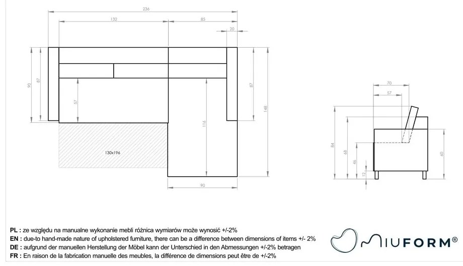 Colțar maro extensibil cu tapițerie din catifea reiată (cu colț pe partea dreaptă) Lofty Lilly – Miuform