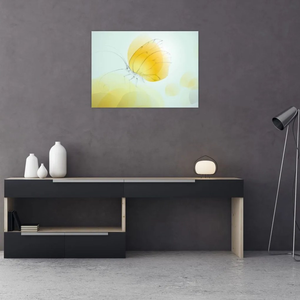 Tablou pe sticlă - Fluturele galben (70x50 cm)