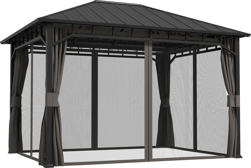 Outsunny Pavilion de grădină, pavilion metalic, impermeabil, rezistent la UV, pavilion pentru terasă cu pereți din plasă și perdele, gri închis | Aosom Romania