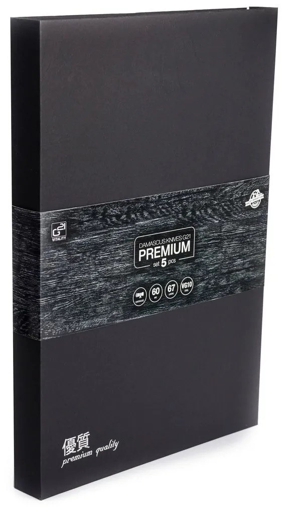 Set de cuțite G21 Damascus Premium în bloc de bambus, cutie, 5 bucăți + piatră de ascuțit