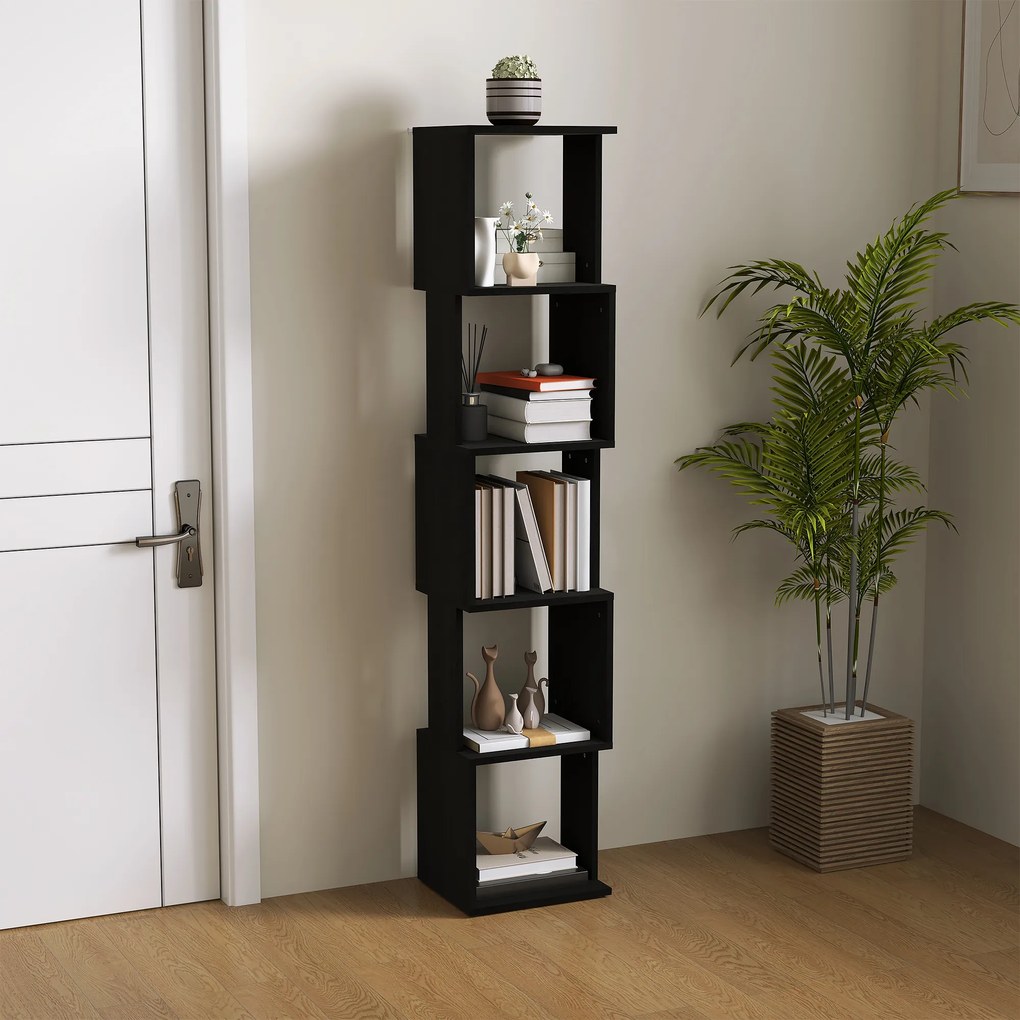 HOMCOM Bibliotecă raft Design Modern cu 5 Nivele - Depozitare Practică pentru Casa sau Birou, negru | Aosom Romania