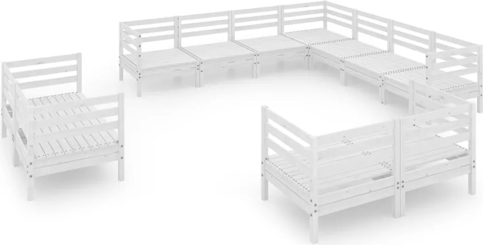 vidaXL Set mobilier de grădină, 11 piese, alb, lemn masiv de pin