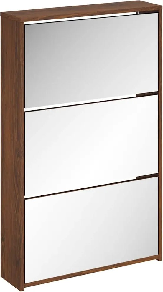 vidaXL Pantofar cu oglindă, 3 niveluri, Stejar maro, 63x17x102,5 cm