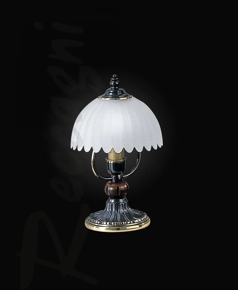 Veioza, Lampa de masa design italian din alama cu lemn 3610