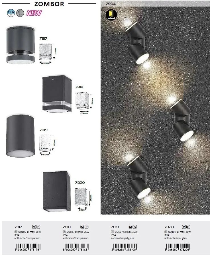 Spot aplicat pentru iluminat exterior design modern IP54 Zombor antracit 10cm