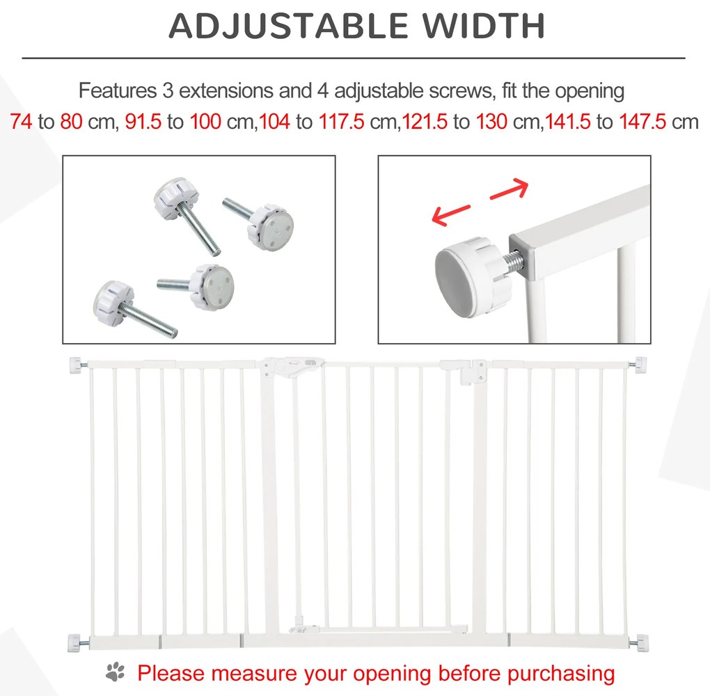 PawHut Porțiță pentru Câini și Animale de Companie cu 3 Extensii, Lățime Reglabilă, 74-147.5x76.2 cm, Alb | Aosom Romania