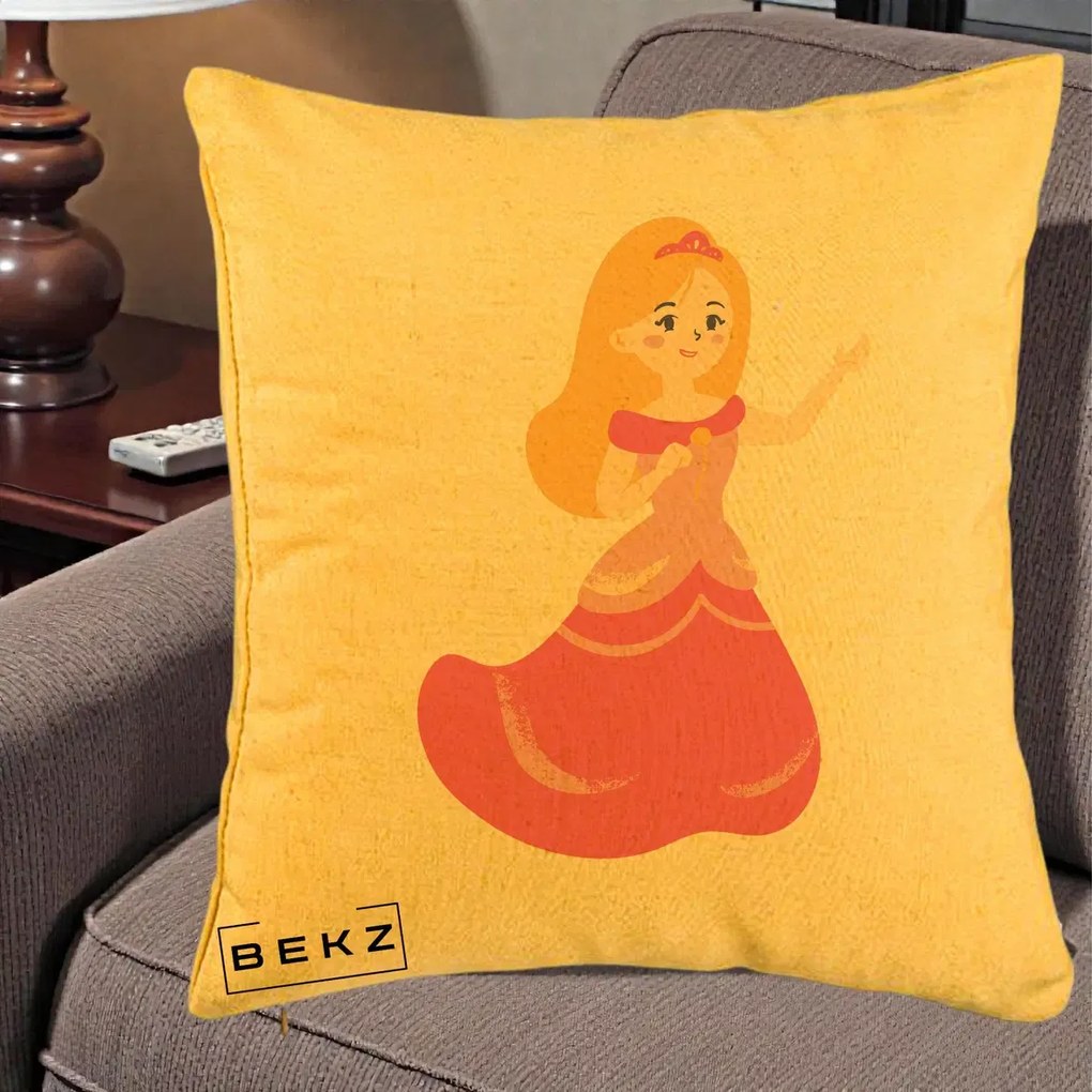 Perna Personalizata Printesa Roz cu Microfon, 40x40 cm, Galben, Husa Detasabila, Perna Inclusa, BEKZ®