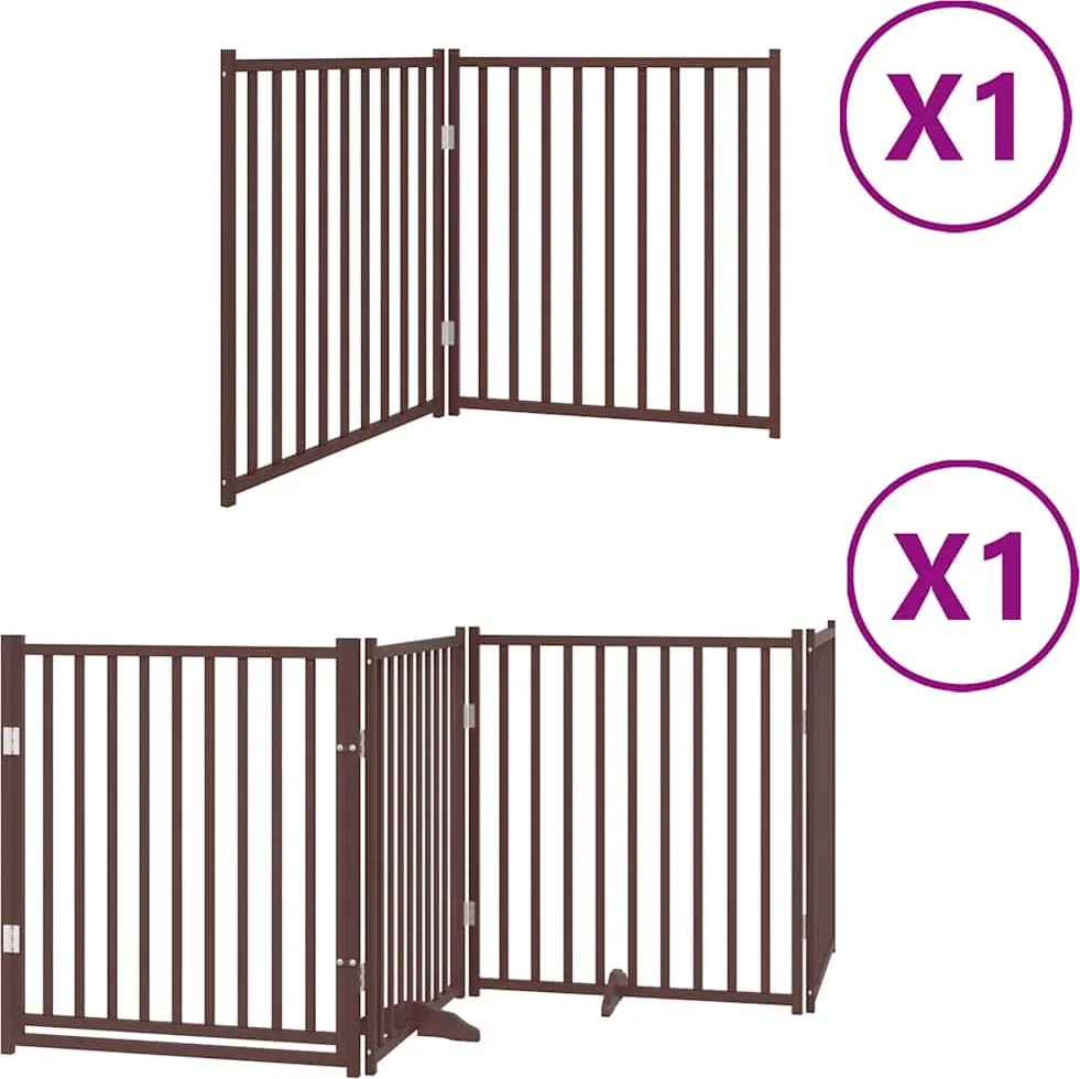 vidaXL Poartă câini pliabilă cu ușă 6 panouri maro, 480 cm, lemn plop
