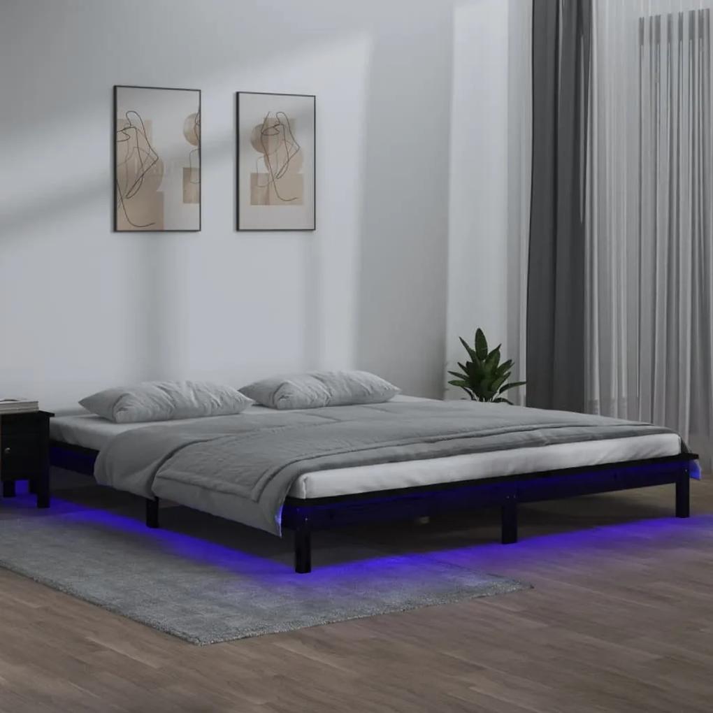 820655 vidaXL Cadru de pat cu LED, negru, 140x190 cm, lemn masiv