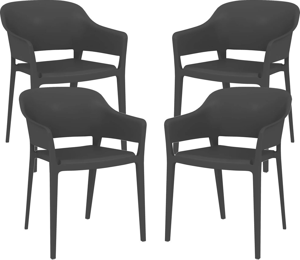 Outsunny Set de 4 Scaune de Grădină Negre, Stivuibile, cu Spătar Înalt și Cotieră, din PP, Stil Modern pentru Exterior | Aosom Romania