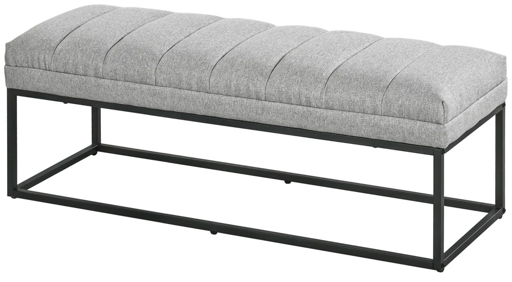 HOMCOM Banc design modern, scaun căptușit în material aspect lin gri și structură din metal negru, suport 200 kg, 120x44x45,5cm | Aosom Romania