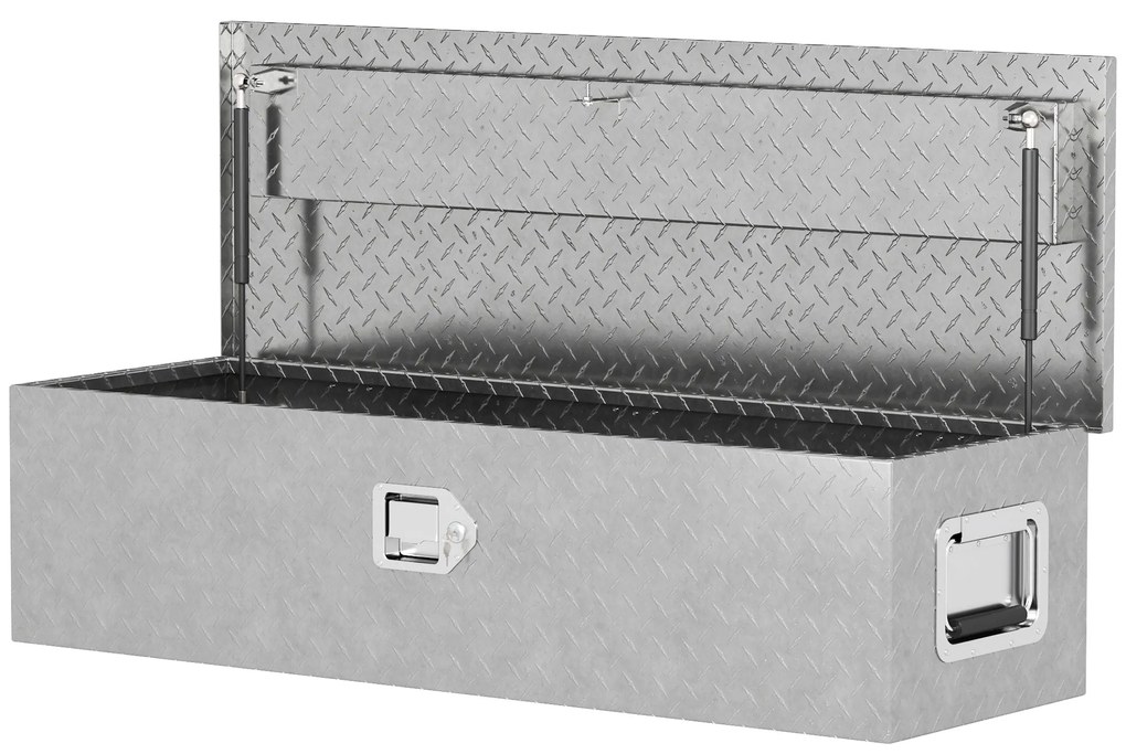 HOMCOM Cufăr pentru unelte pentru remorcă cutie de depozitare din aluminiu mânere late și antiderapante 99 x 33 x 25,5 cm argintiu | Aosom Romania