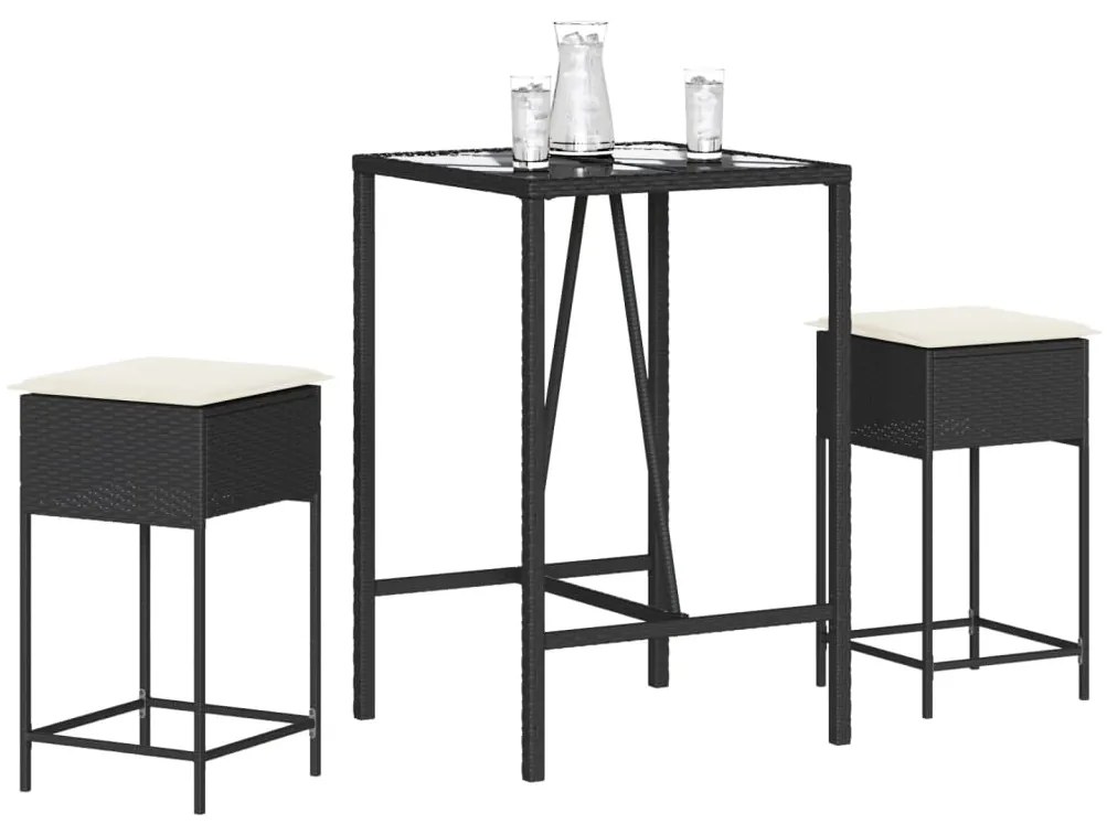 3261460 vidaXL Set mobilier bar de grădină cu perne, 3 piese, negru, poliratan