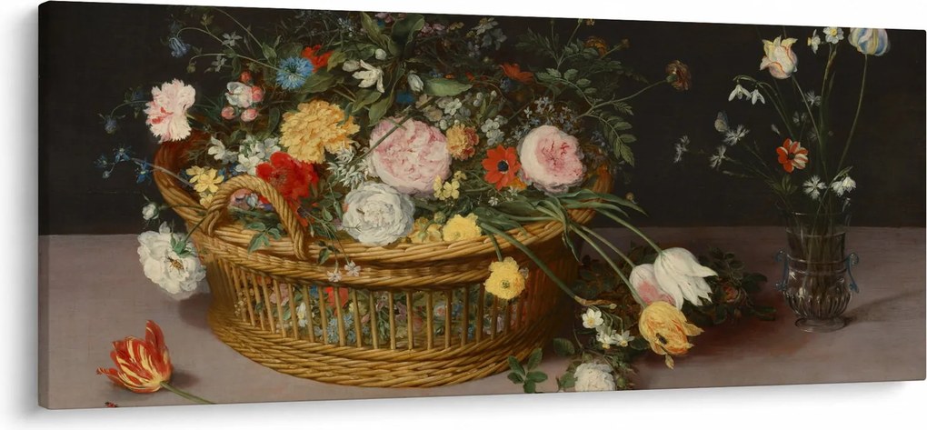 Tablou - Jan Brueghel the Elder, Flowers in a Basket and a Vase, reproducere (120x50 cm)