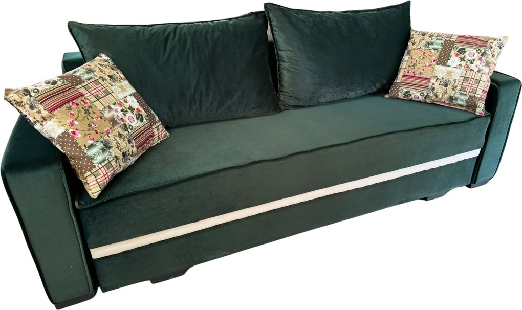 Canapea LARISA extensibila, 3 locuri, cu lada de depozitare, culoare verde padure , 220x95x85 Verde padure, Catifea