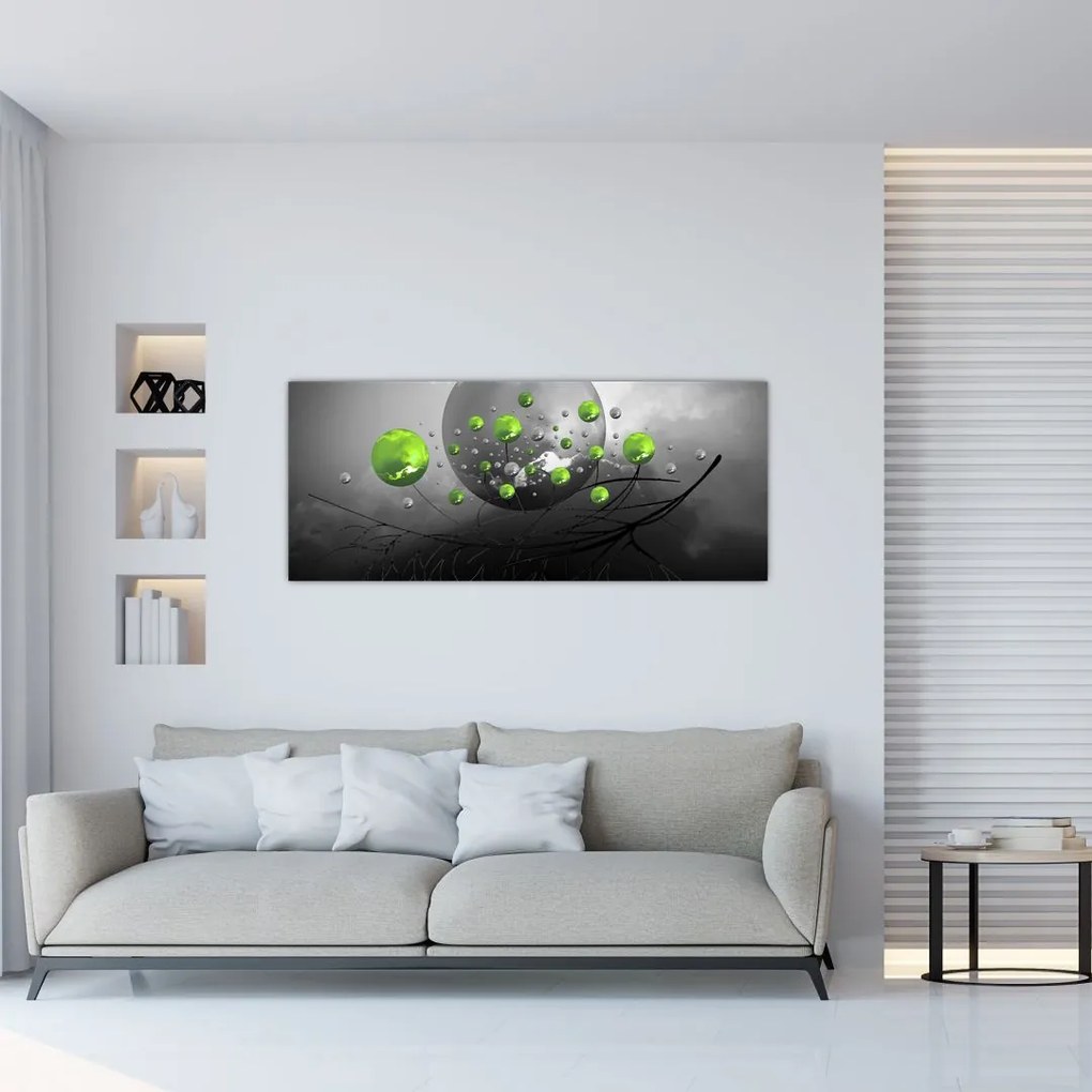 Tabloul cu bile abstracte verzi (120x50 cm)