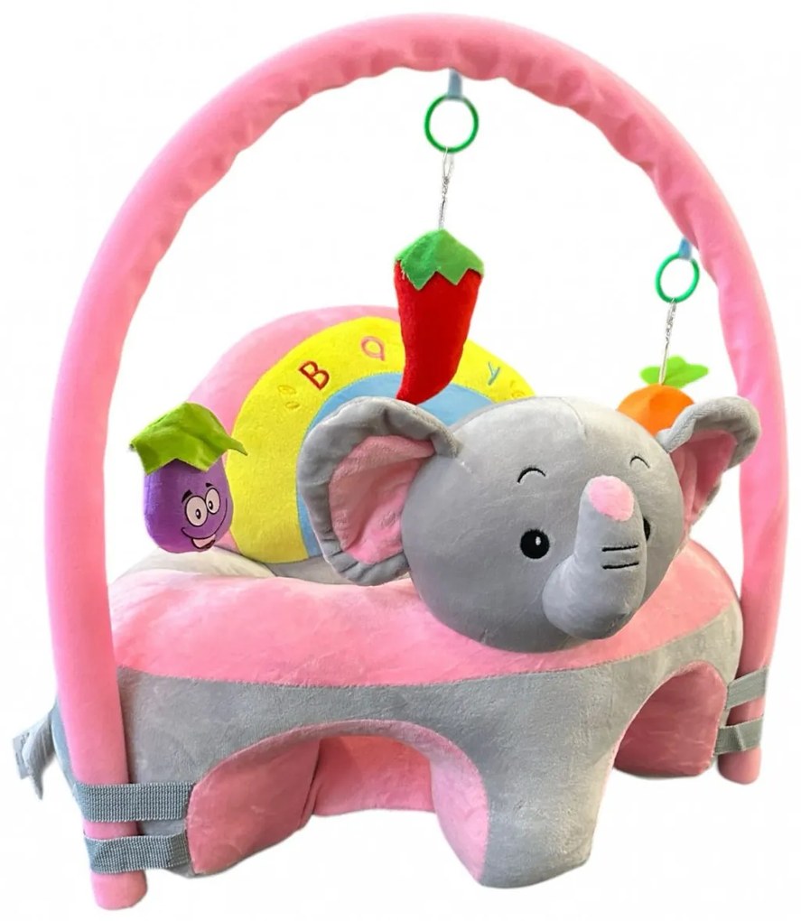 Fotoliu din plus pentru bebelusi cu decupaj pentru picioare, spatar si arcada, Elefantel Roz, 53 cm, Roz, FPS-172