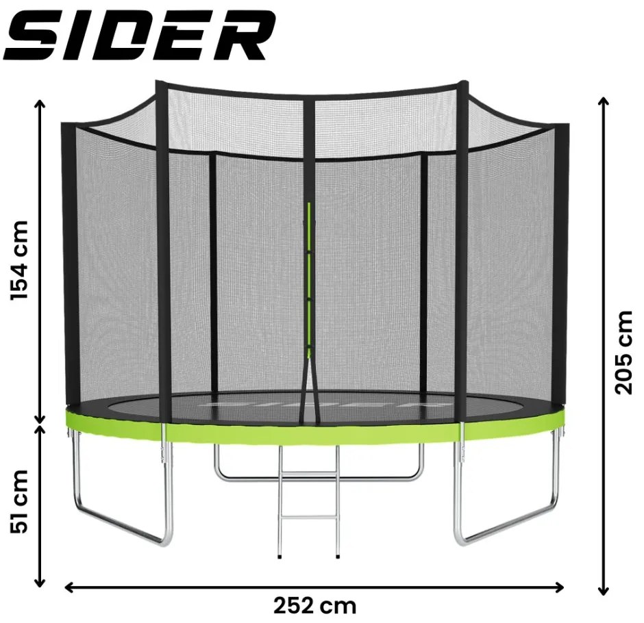 Trambulină de grădină pentru copii, plasă de protecție, construcție stabilă 8FT Ø 252 cm