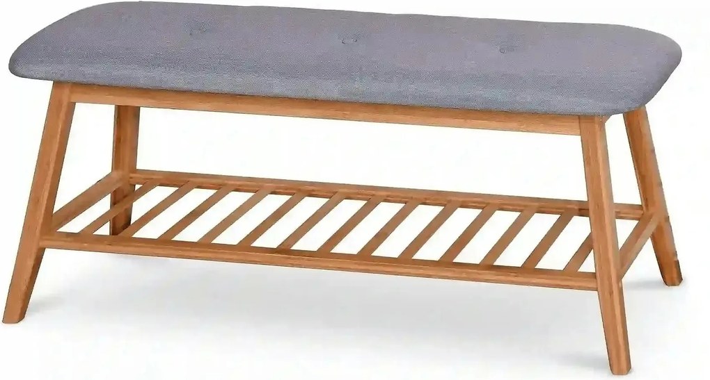 Pantofar ST15, gri/stejar natural, stofa/lemn de bambus, 100x30x44 cm