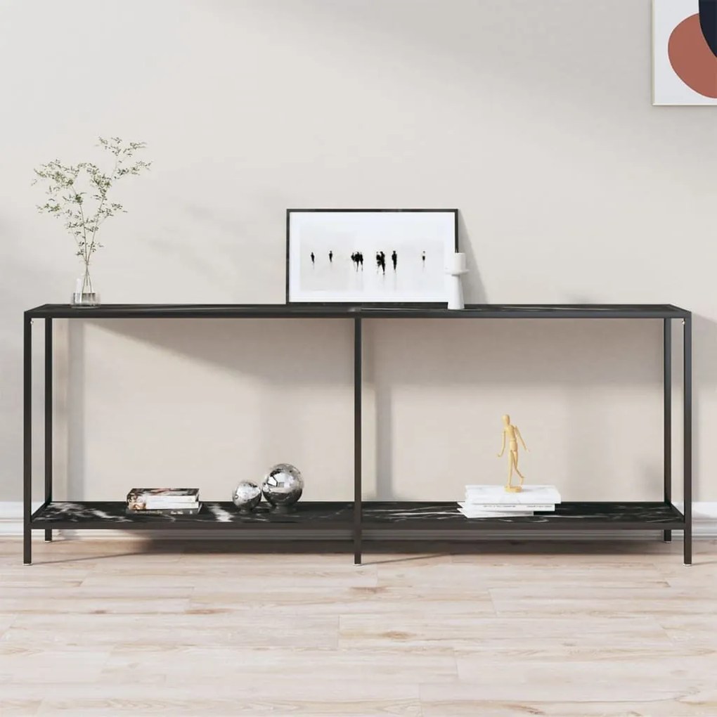 331709 vidaXL Masă consolă, negru, 200x35x75,5 cm, sticlă securizată