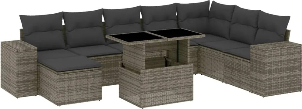vidaXL Set canapele de grădină, 9 piese, cu perne, gri, poliratan
