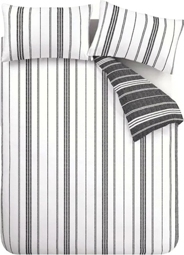 Lenjerie de pat alb-negru pentru pat dublu cu 3 piese 200x200 cm Harbour Stripe – Catherine Lansfield
