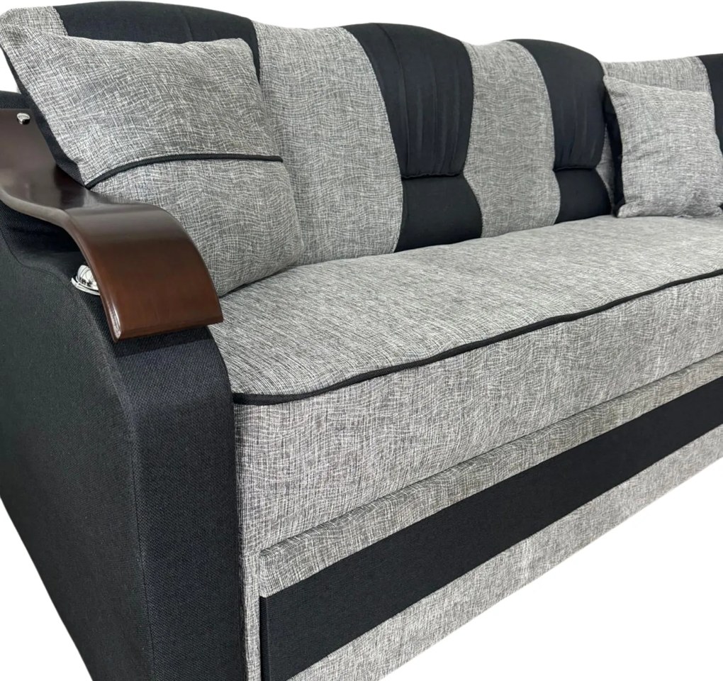 Coltar VALAHIA extensibil, lada de depozitare, stofa gri inchis cu gri deschis, 270x220x90 Gri + Negru