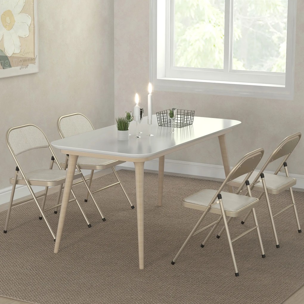 HOMCOM Lot de 4 scaune pliante scaune de sufragerie portabile cadru din oțel dim. 45l x 46A x 78Î cm bej | Aosom Romania