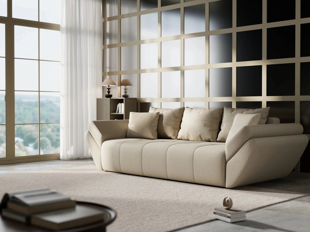 Canapea extensibilă dumonde cu ladă de depozitare si sezut confortabil din spuma high-density, Berlin Enjoy Camel 250x100 cm