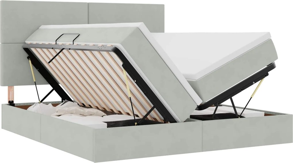 vidaXL Pat cu storage cu saltea Gri deschis 180 x 200 cm Catifea