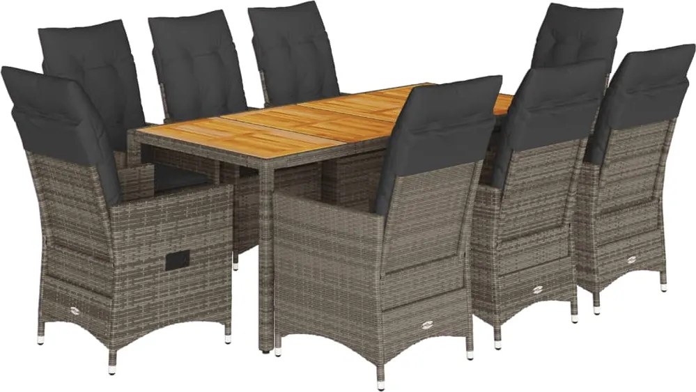 vidaXL Set mobilier grădină cu perne, 9 piese, gri, poliratan