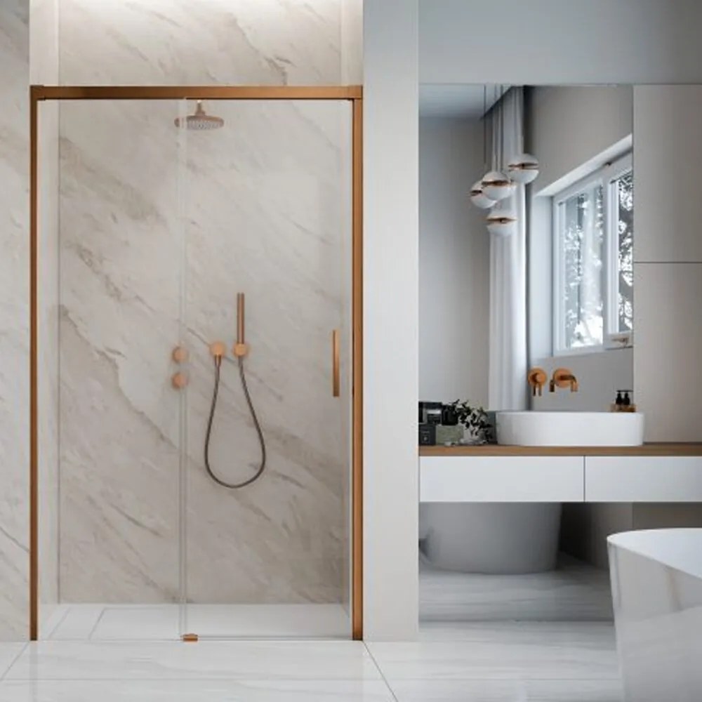 Usa de nisa culisanta Radaway Idea DWJ 120 cm sticla 6 mm finisaj cupru periat-transparent deschidere stanga