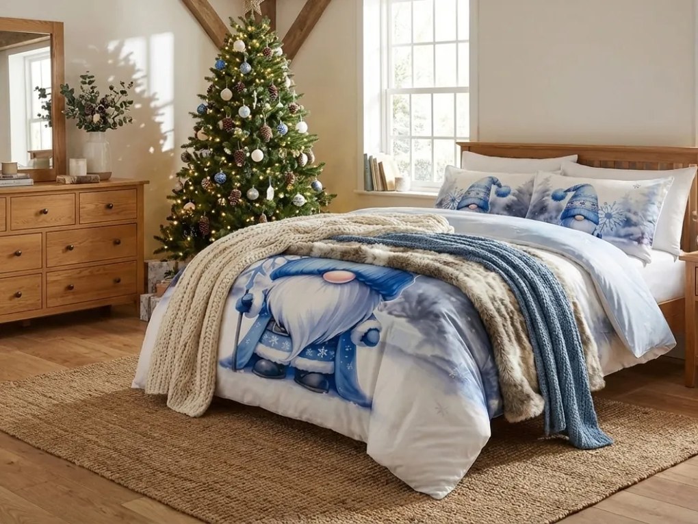 Lenjerie de pat din microsaten BLUE GNOME alba + husa de perna 45 x 45 cm gratuita Dimensiune lenjerie de pat: 70 x 90 cm | 140 x 200 cm