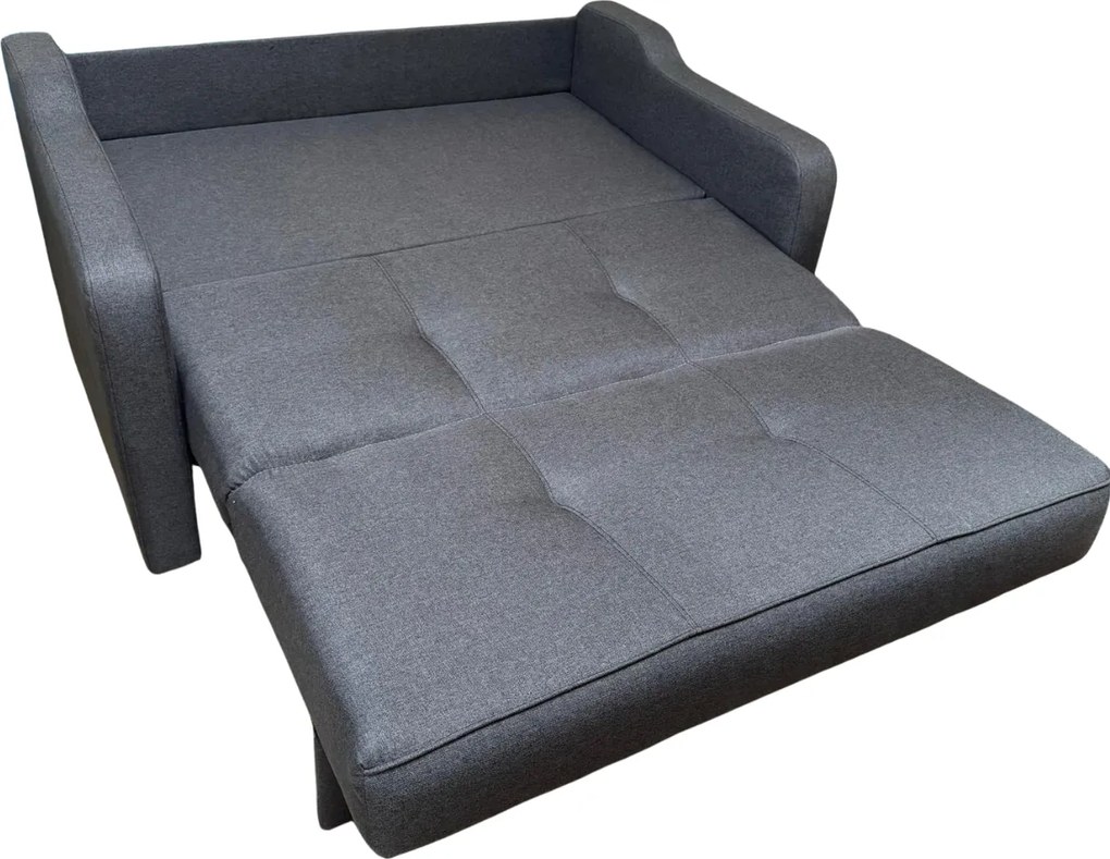 Canapea SAMY extensibila, 2 locuri, cu lada de depozitare, stofa gri, cadru metalic, 152x100x92 Gri, Stofa