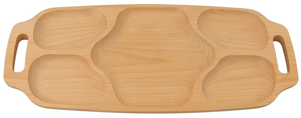 Platou din lemn pentru aperitive, 5 compartimente, 70x30 cm