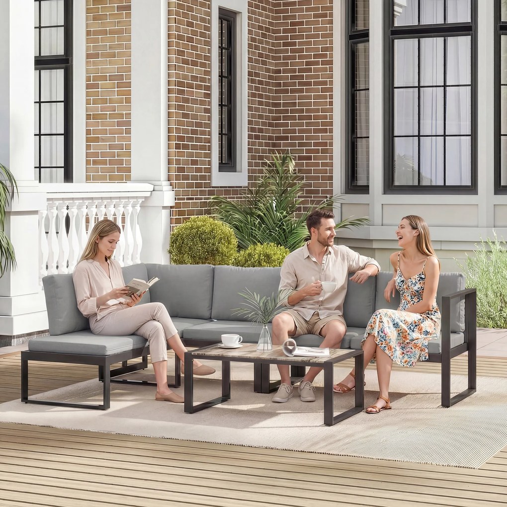 Outsunny Set Mobilier de Grădină Exterior Colțar 5 Persoane cu 2 Canapele, Scaun Fără Cotiere, Masă de Cafea, Gri Închis | Aosom Romania
