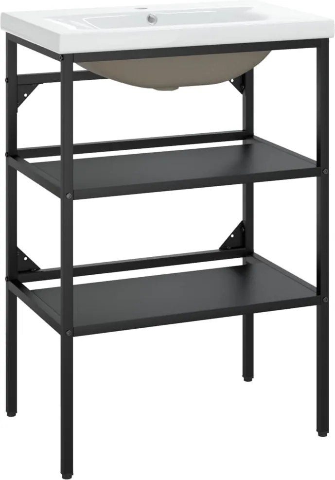 vidaXL Cadru lavoar baie cu chiuvetă încorporată, negru, fier